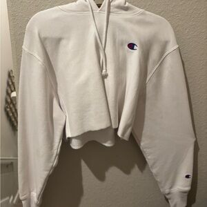 Champion White Cropped Hoodie